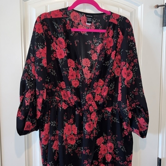 Whimsigoth dark romantic red black floral 3/4 sleeve semi sheer maxi dress 22/24 - Picture 3 of 11